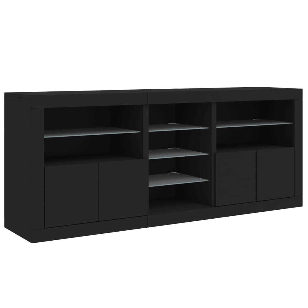 skænk med LED-lys 181,5x37x67 cm sort