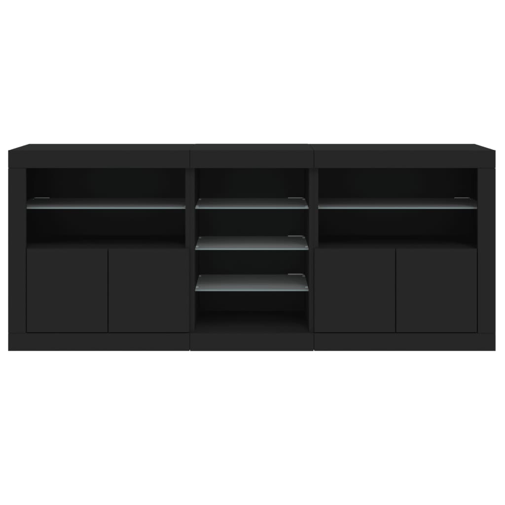 skænk med LED-lys 181,5x37x67 cm sort