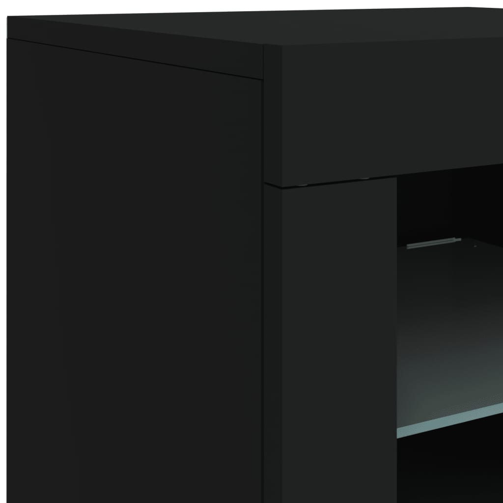 skænk med LED-lys 181,5x37x67 cm sort