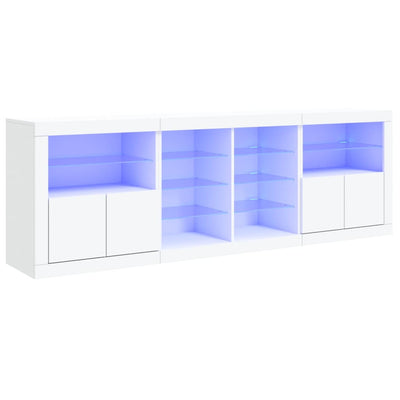 skænk med LED-lys 202x37x67 cm hvid