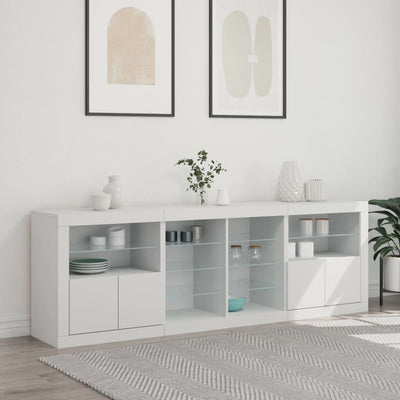 skænk med LED-lys 202x37x67 cm hvid