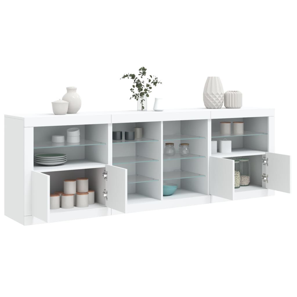 skænk med LED-lys 202x37x67 cm hvid