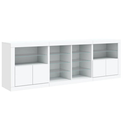 skænk med LED-lys 202x37x67 cm hvid