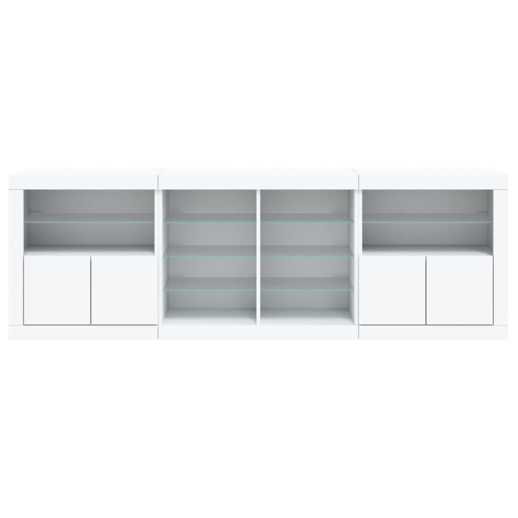 skænk med LED-lys 202x37x67 cm hvid
