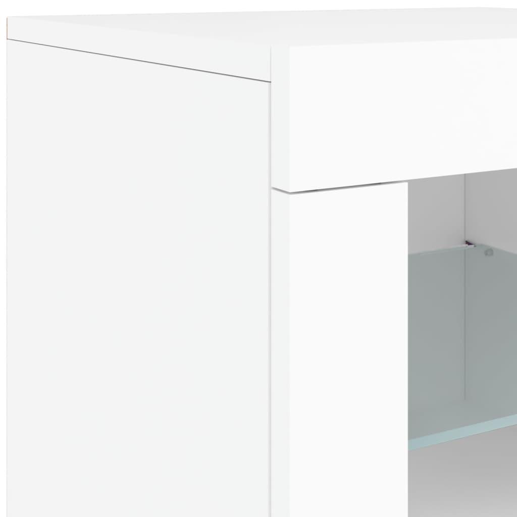 skænk med LED-lys 202x37x67 cm hvid