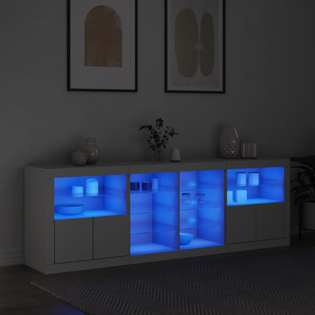 skænk med LED-lys 202x37x67 cm hvid