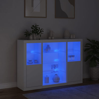skænke med LED-lys 3 stk. konstrueret træ hvid