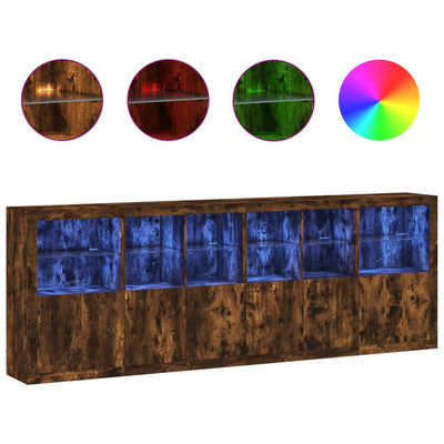 skænk med LED-lys 283x37x100 cm røget egetræsfarve