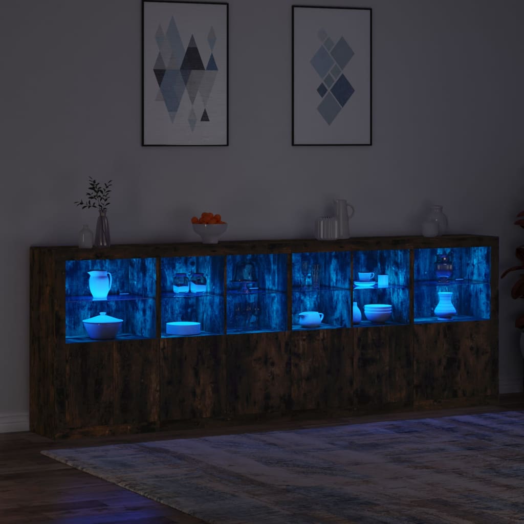 skænk med LED-lys 283x37x100 cm røget egetræsfarve