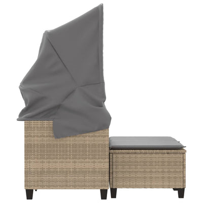 2-personers havesofa med baldakin og skamler polyrattan beige