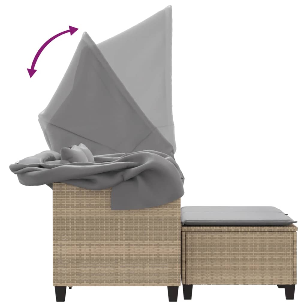 2-personers havesofa med baldakin og skamler polyrattan beige