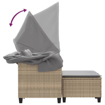 2-personers havesofa med baldakin og skamler polyrattan beige