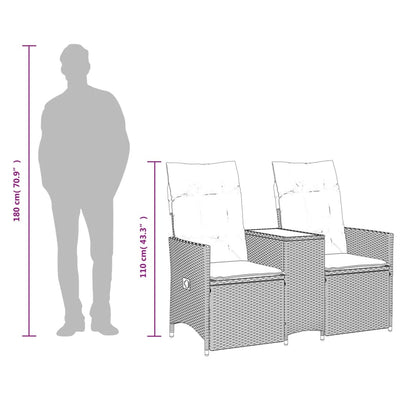 2-personers havesofa med bord og lænefunktion polyrattan brun