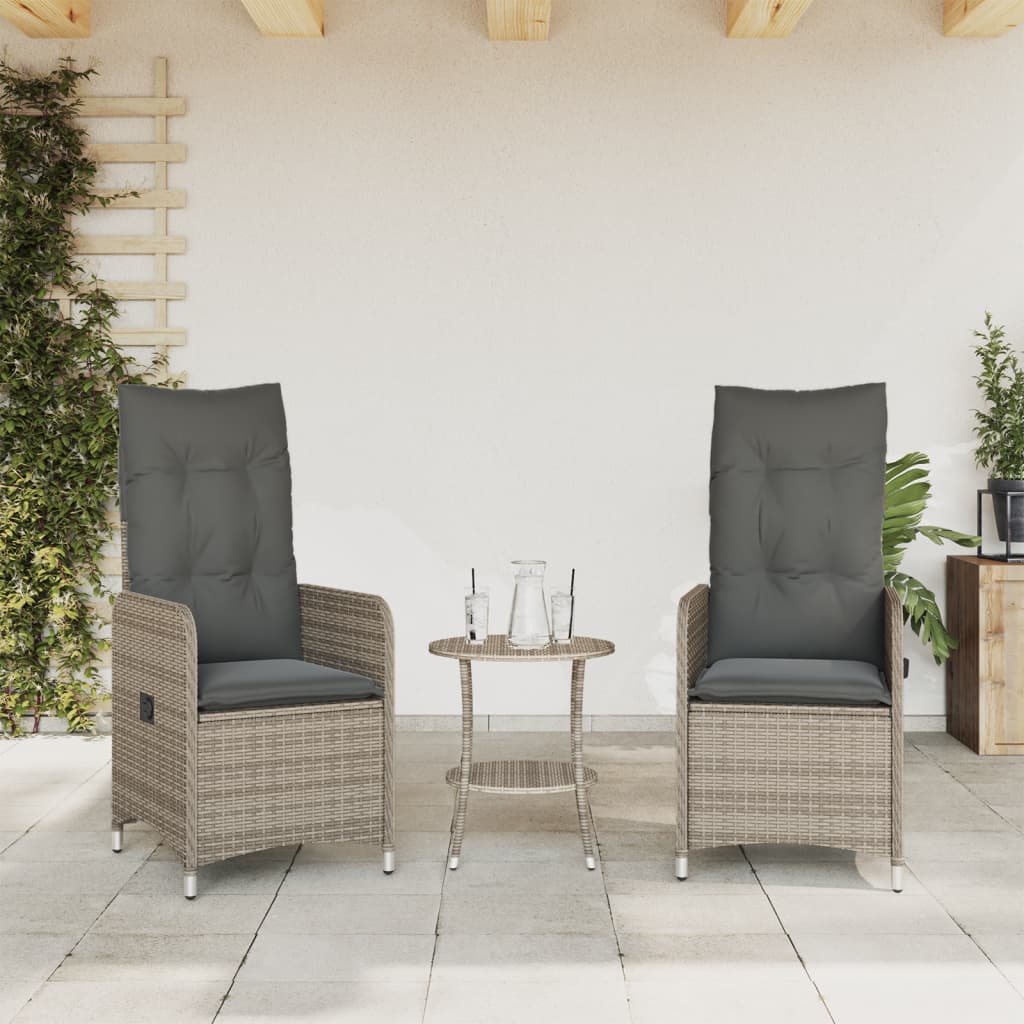 havestole 2 stk. med lænefunktion og bord polyrattan grå