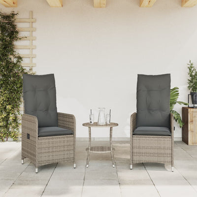 havestole 2 stk. med lænefunktion og bord polyrattan grå