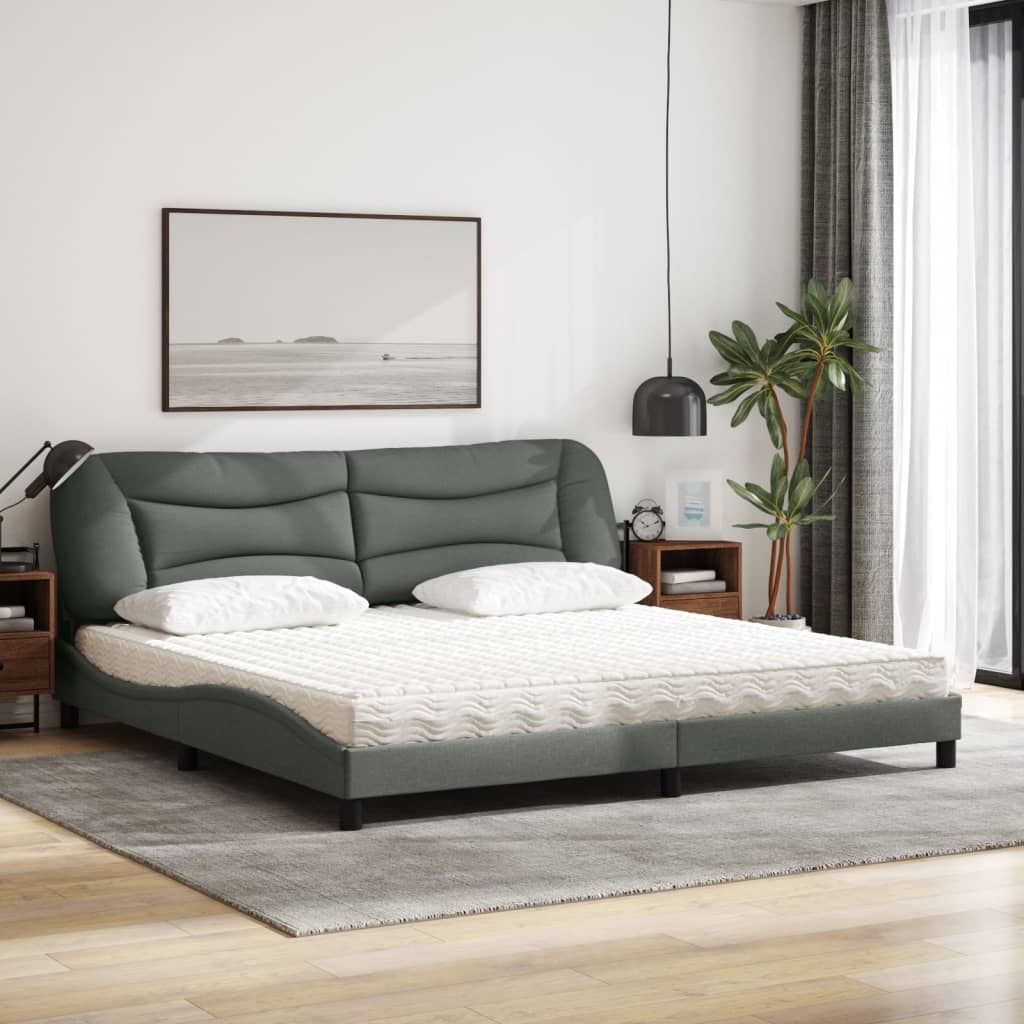 seng med madras 200x200 cm stof mørkegrå