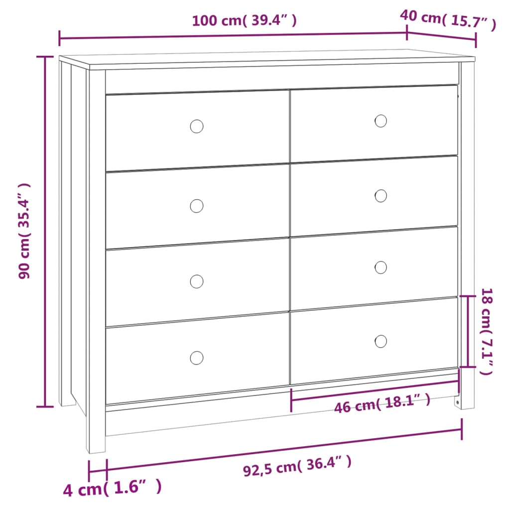 kommode 100x40x90 cm massivt fyrretræ gyldenbrun
