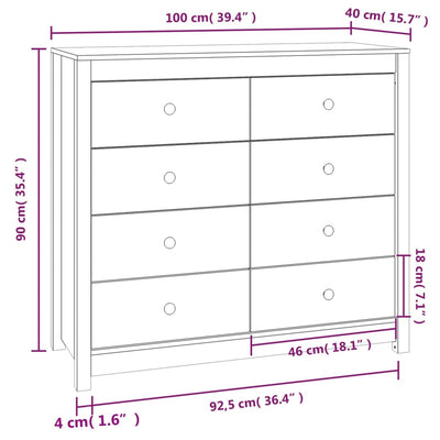 kommode 100x40x90 cm massivt fyrretræ gyldenbrun