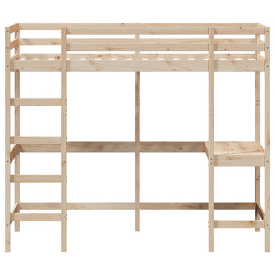 højseng med skrivebord 90x200 cm massivt fyrretræ