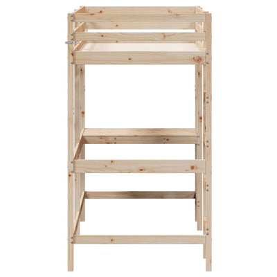 højseng med skrivebord 90x200 cm massivt fyrretræ