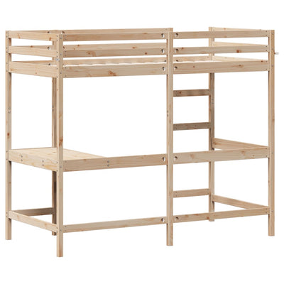 højseng med skrivebord 90x200 cm massivt fyrretræ