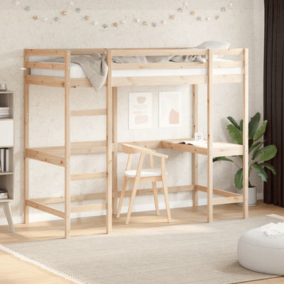 højseng med skrivebord 90x200 cm massivt fyrretræ