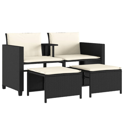 2-personers havesofa med bord og skamler polyrattan sort