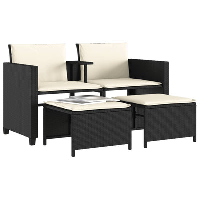 2-personers havesofa med bord og skamler polyrattan sort