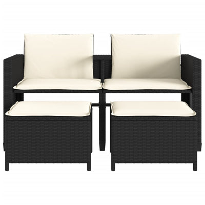 2-personers havesofa med bord og skamler polyrattan sort