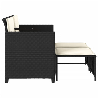 2-personers havesofa med bord og skamler polyrattan sort