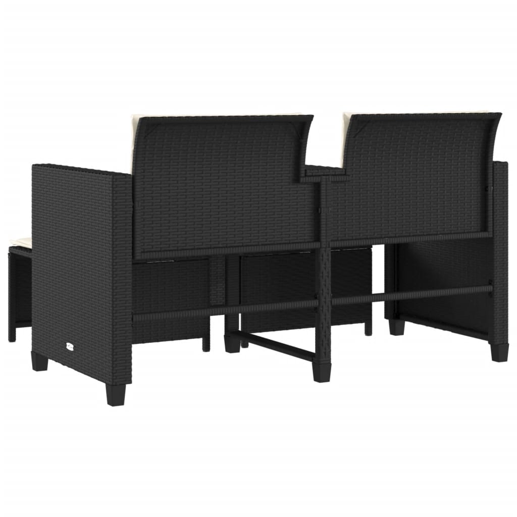 2-personers havesofa med bord og skamler polyrattan sort
