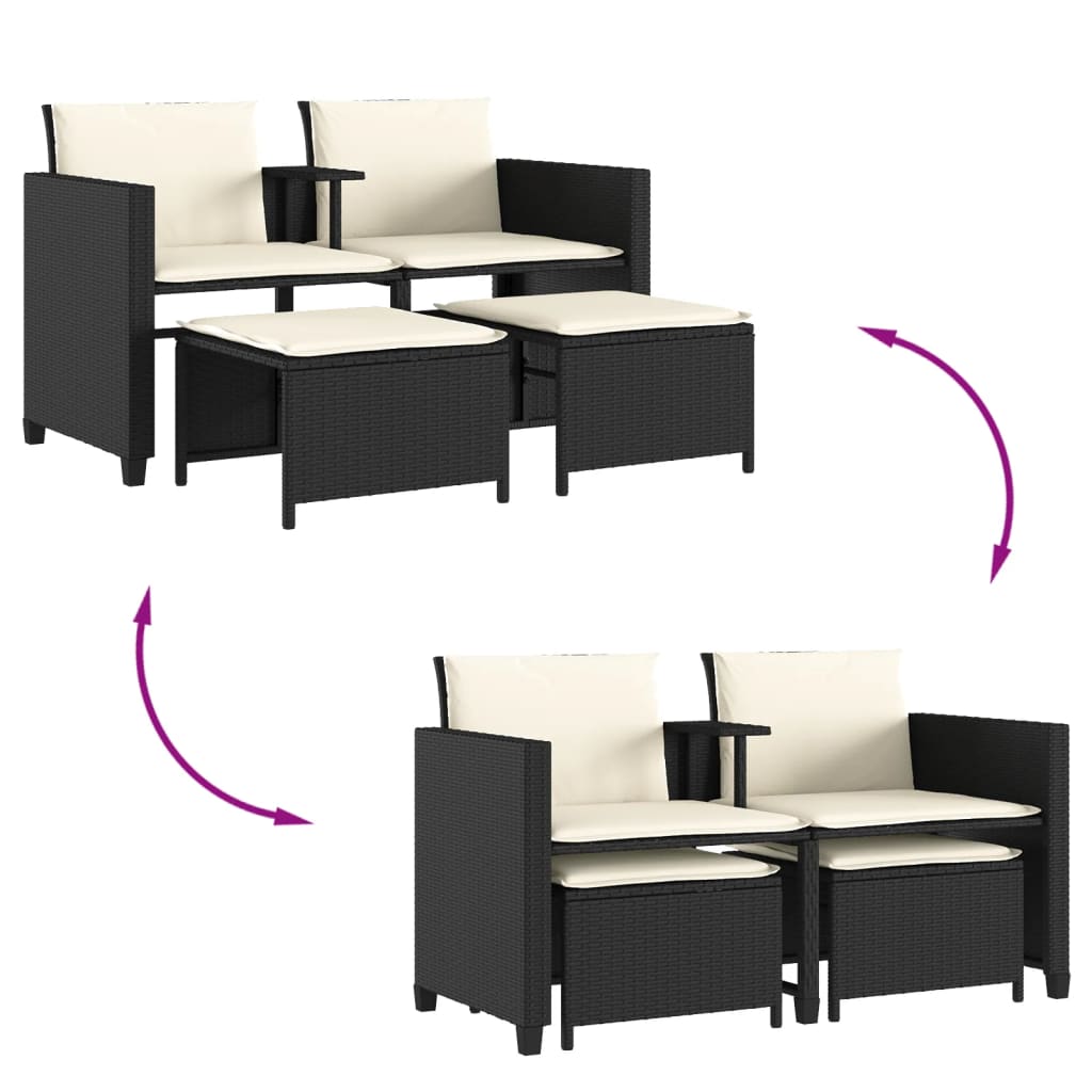2-personers havesofa med bord og skamler polyrattan sort