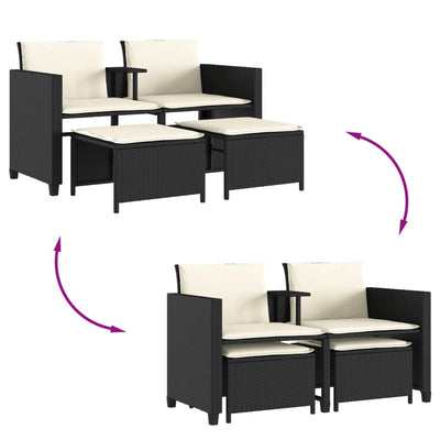 2-personers havesofa med bord og skamler polyrattan sort