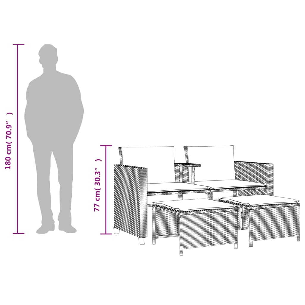 2-personers havesofa med bord og skamler polyrattan sort