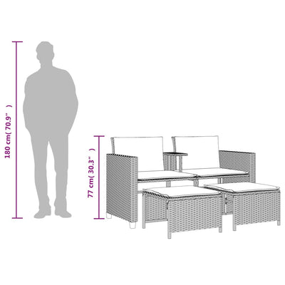 2-personers havesofa med bord og skamler polyrattan sort