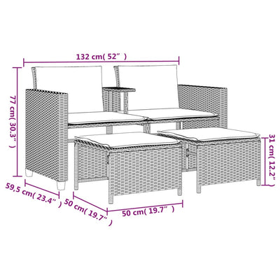 2-personers havesofa med bord og skamler polyrattan sort