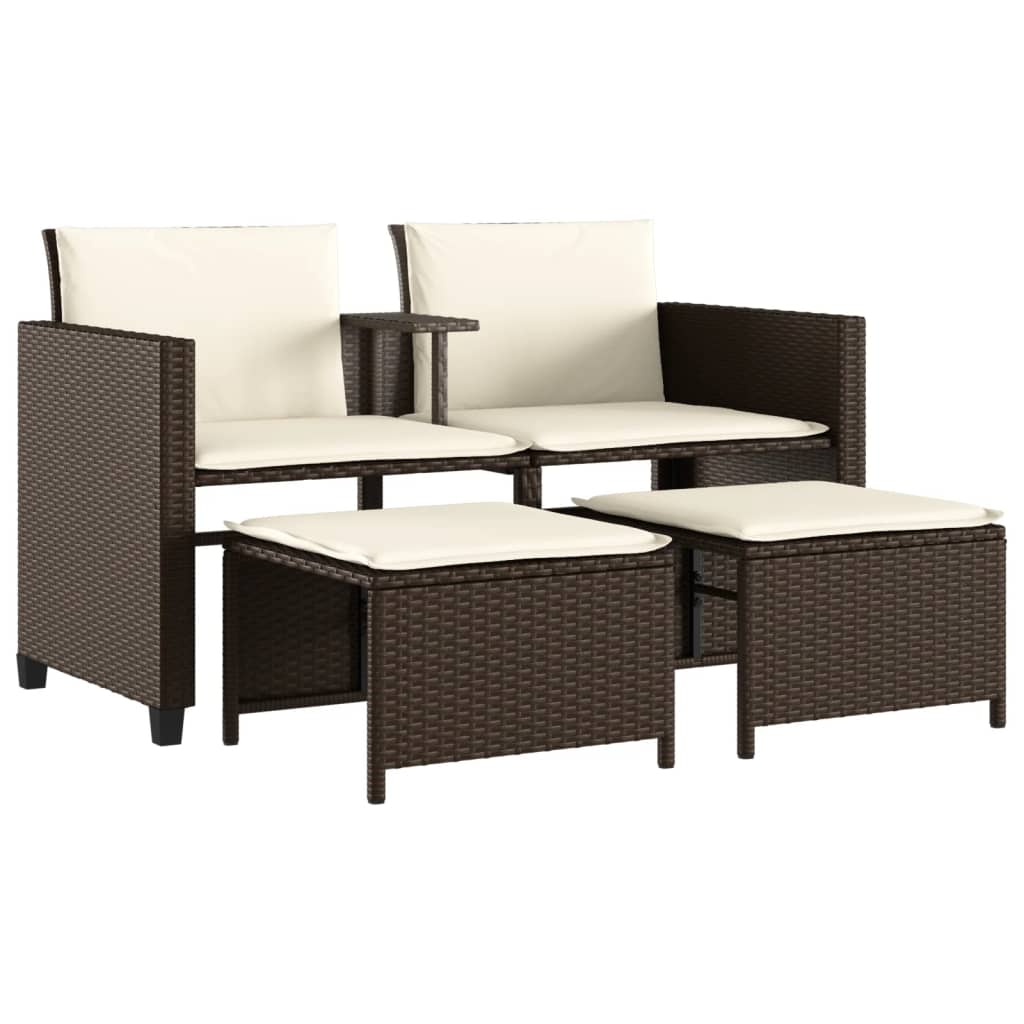 2-personers havesofa med bord og skamler polyrattan brun