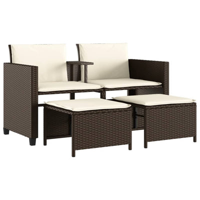 2-personers havesofa med bord og skamler polyrattan brun