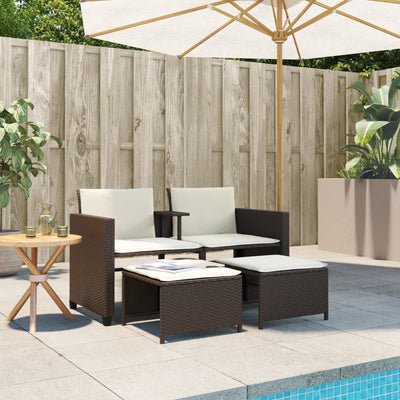 2-personers havesofa med bord og skamler polyrattan brun