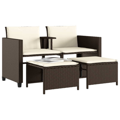 2-personers havesofa med bord og skamler polyrattan brun