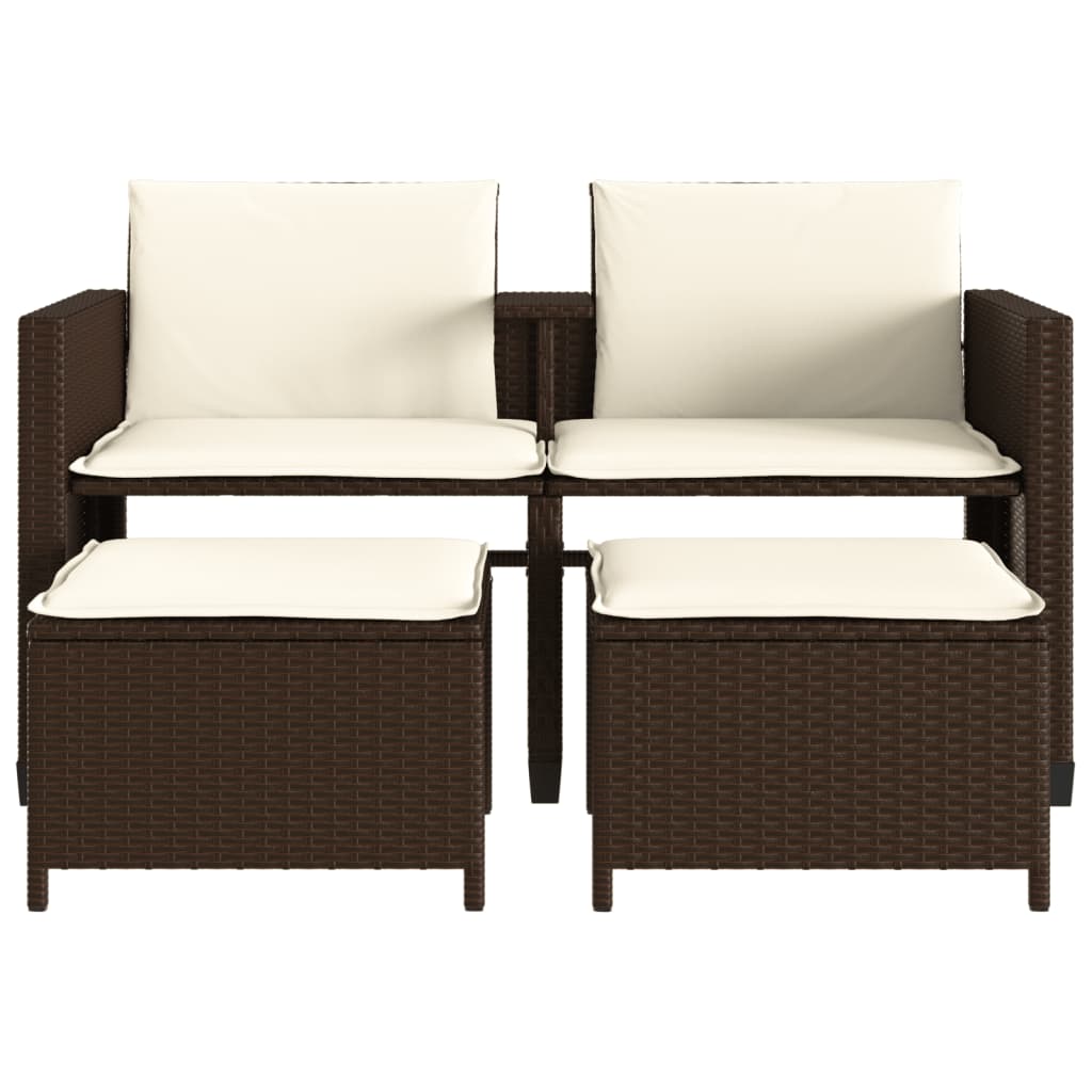 2-personers havesofa med bord og skamler polyrattan brun