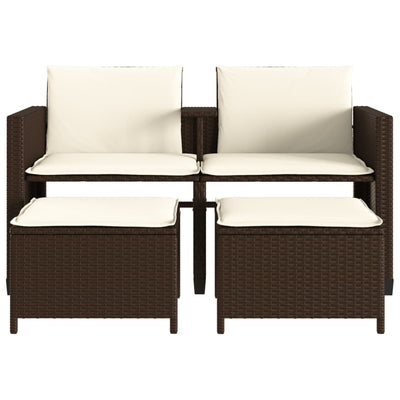 2-personers havesofa med bord og skamler polyrattan brun