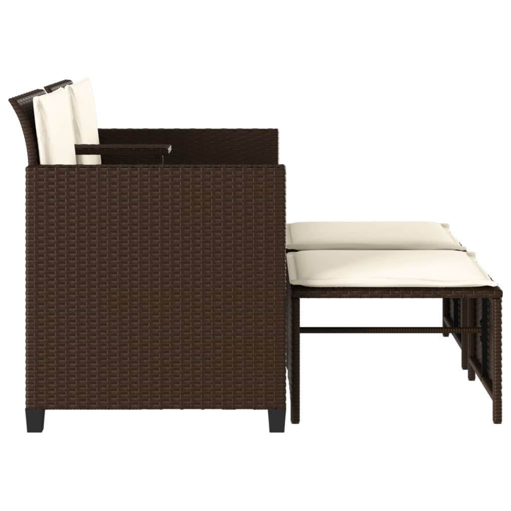 2-personers havesofa med bord og skamler polyrattan brun
