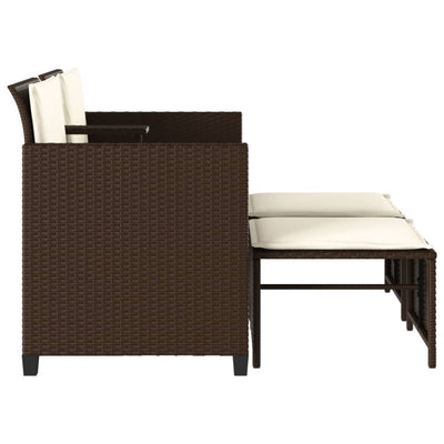 2-personers havesofa med bord og skamler polyrattan brun