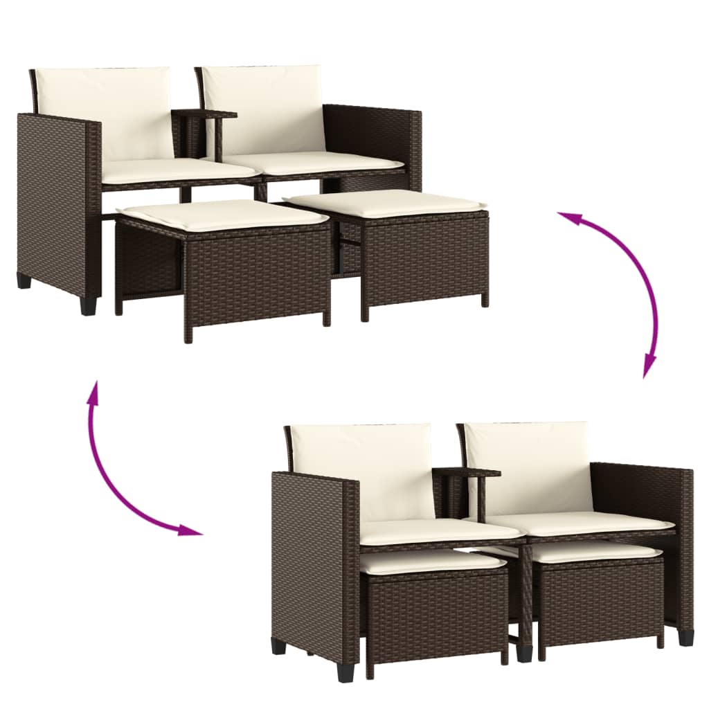 2-personers havesofa med bord og skamler polyrattan brun