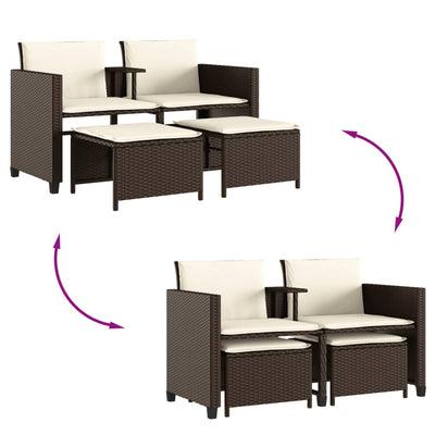 2-personers havesofa med bord og skamler polyrattan brun
