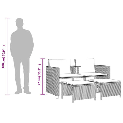 2-personers havesofa med bord og skamler polyrattan brun