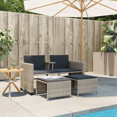 2-personers havesofa med bord og skamler polyrattan lysegrå