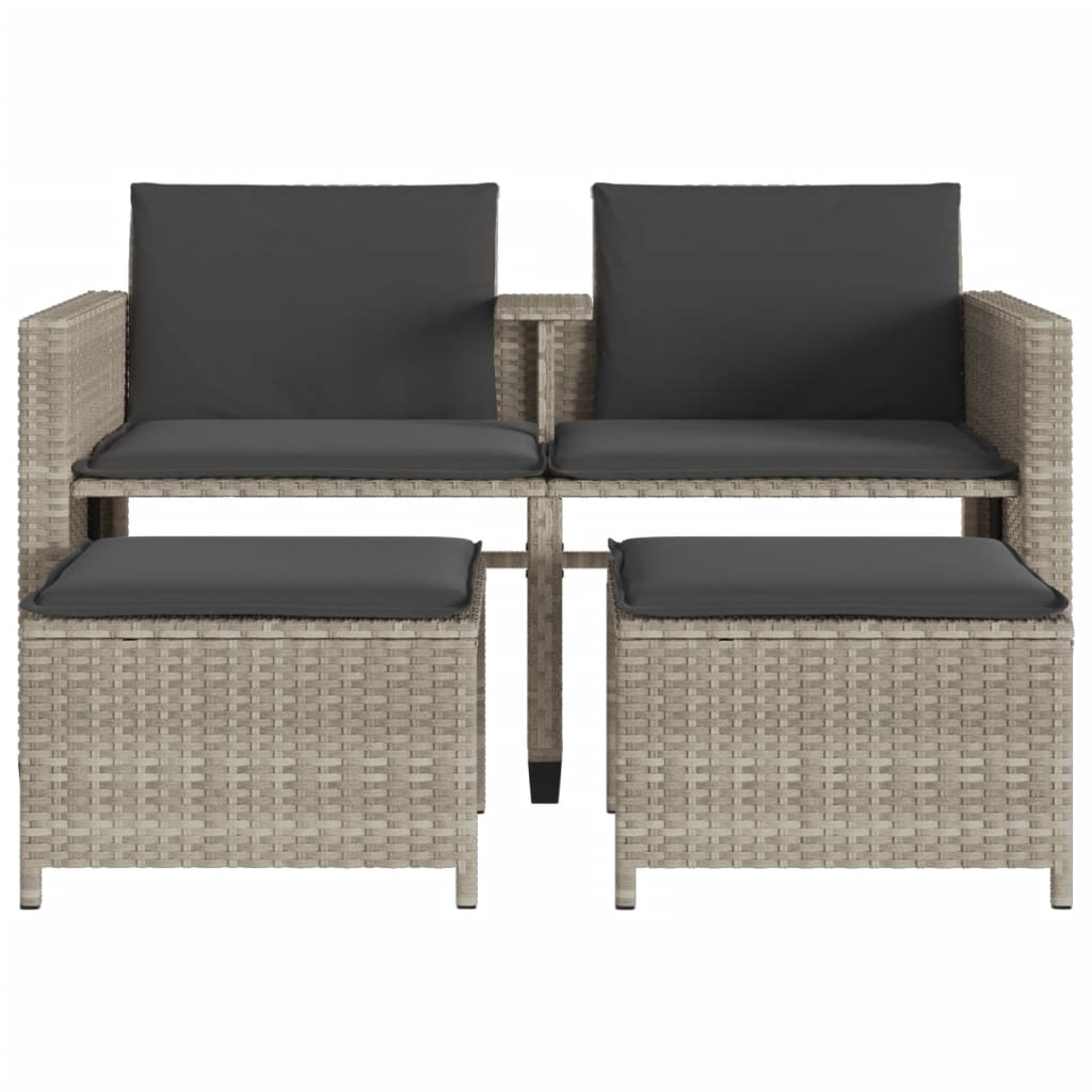 2-personers havesofa med bord og skamler polyrattan lysegrå