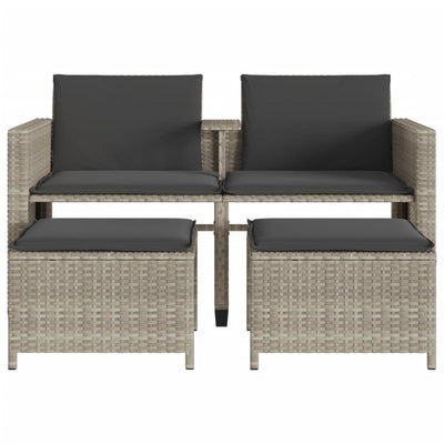 2-personers havesofa med bord og skamler polyrattan lysegrå